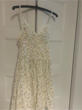 White Floral Sun Dress with Yellow Flower Print